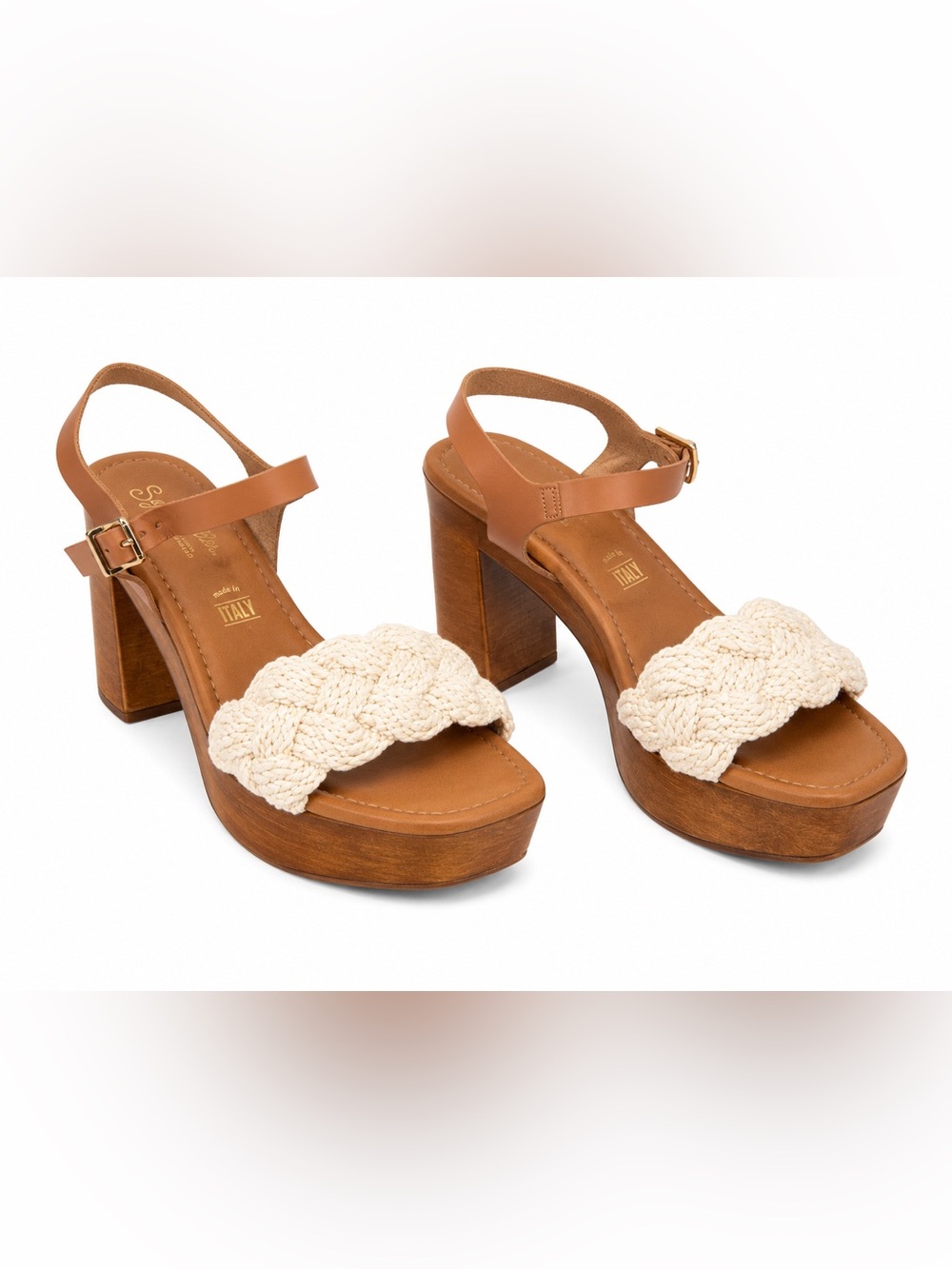 Seychelles 8.5 Crochet Leather Wood Platform Heel Boho 70s Cottagecore